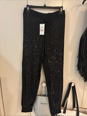 Gigi Moda New black with sequins jogger pants,One Size